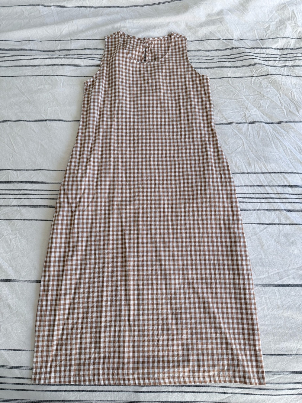 Amazon gingham tan and white dress
